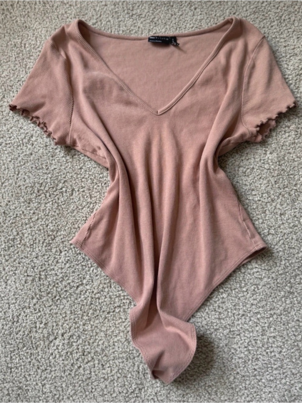 ASOS Rose Taupe Ribbed V-Neck Bodysuit sleeveless